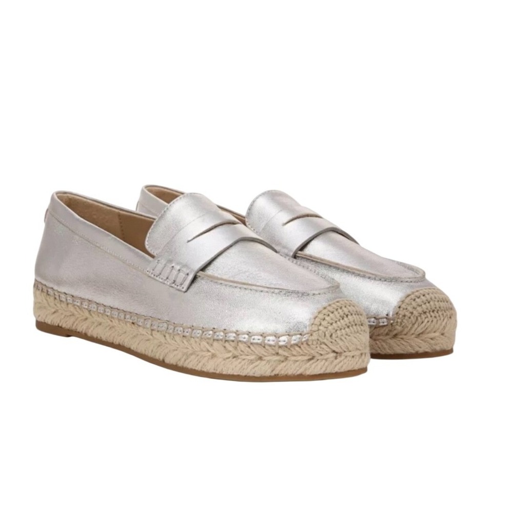 Sam Edelman Kai Espadrille Loafers Womens 7 Silver Metallic Leather Excellent